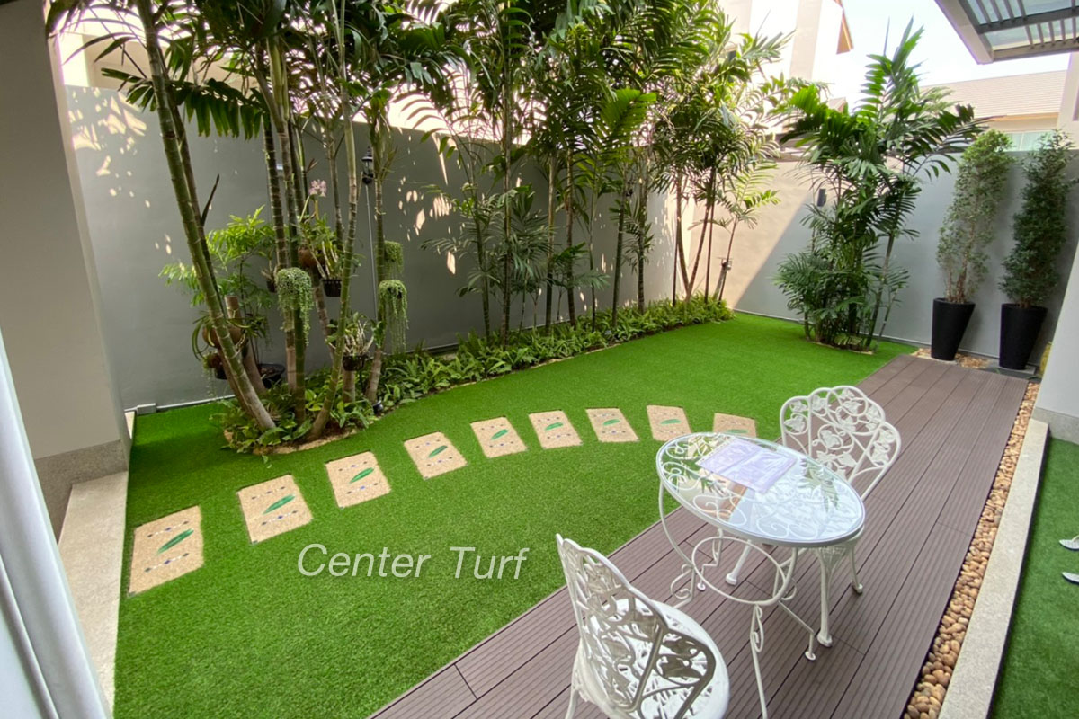 จัดสวนหญ้าเทียม // ติดตั้งหญ้าเทียมบนพื้นดิน