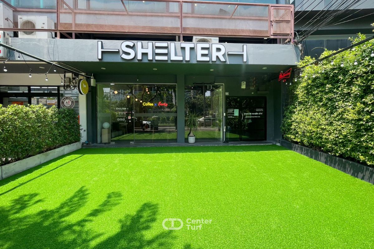 งานตกแต่งร้านอาหารและร้านกาแฟด้วยหญ้าเทียม @ร้าน Shelter