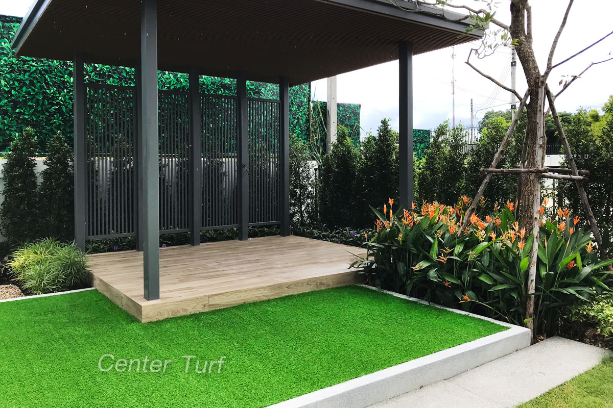 จัดสวนหญ้าเทียมบ้านตัวอย่าง @โครงการ L&H มัณฑนา