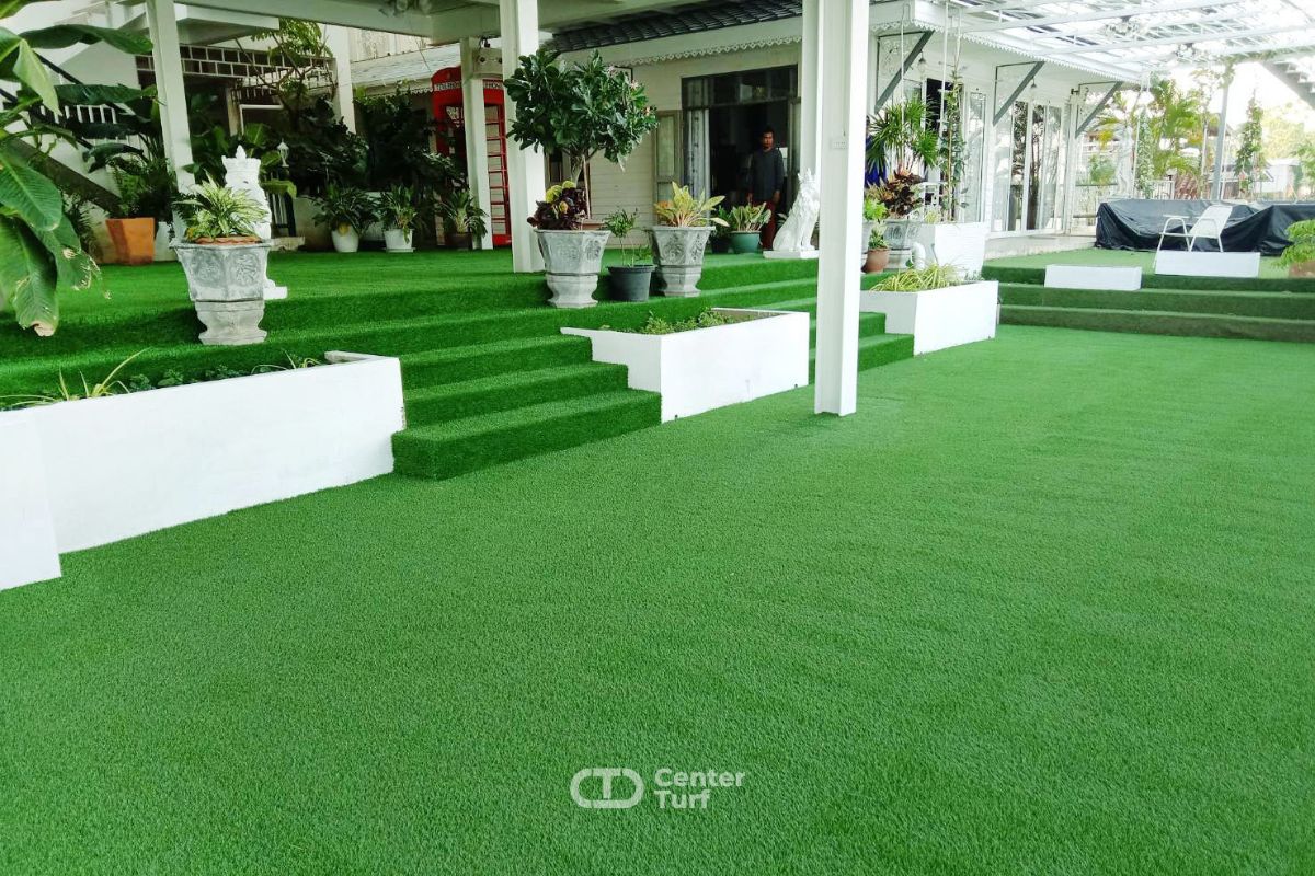 งานติดตั้งหญ้าเทียมริมแม่น้ำ วิวส่วนตัวที่สร้างขึ้นเองได้ @บ้านพักส่วนตัว