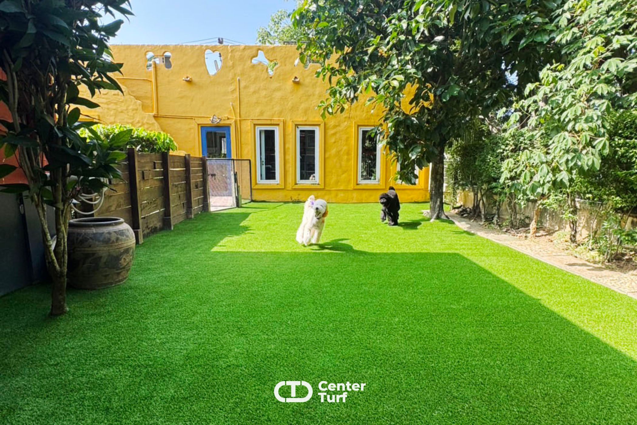 หมดปัญหาพื้นเลอะจากฝน ขุดดินกระจาย หรือหญ้าเหี่ยวเฉา แถมยังมีพื้นที่ให้เขาวิ่งเล่นได้ทุกวัน